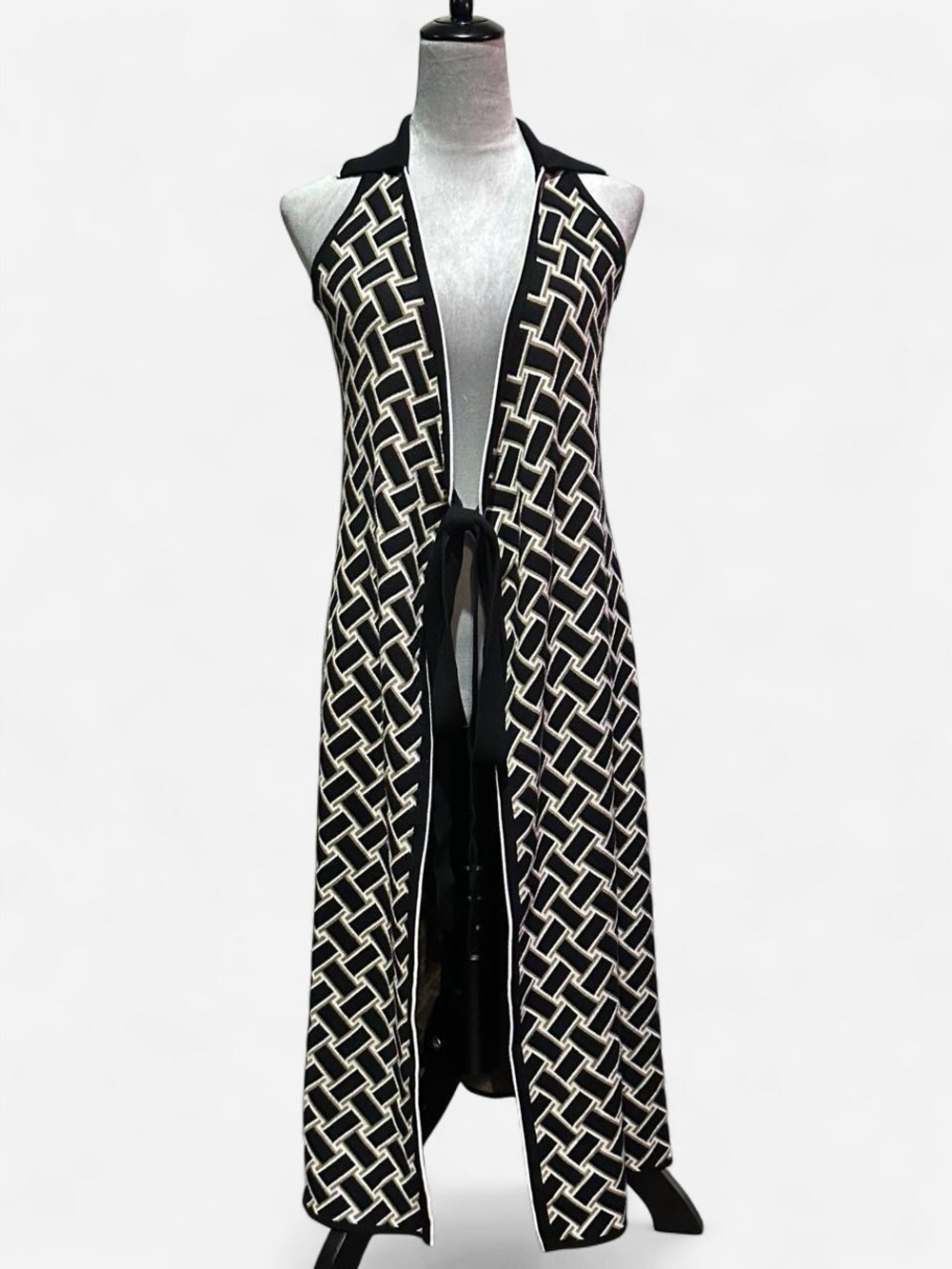Diane von Furstenberg DVF Geometric Pattern Long Knit Duster Vest XXS